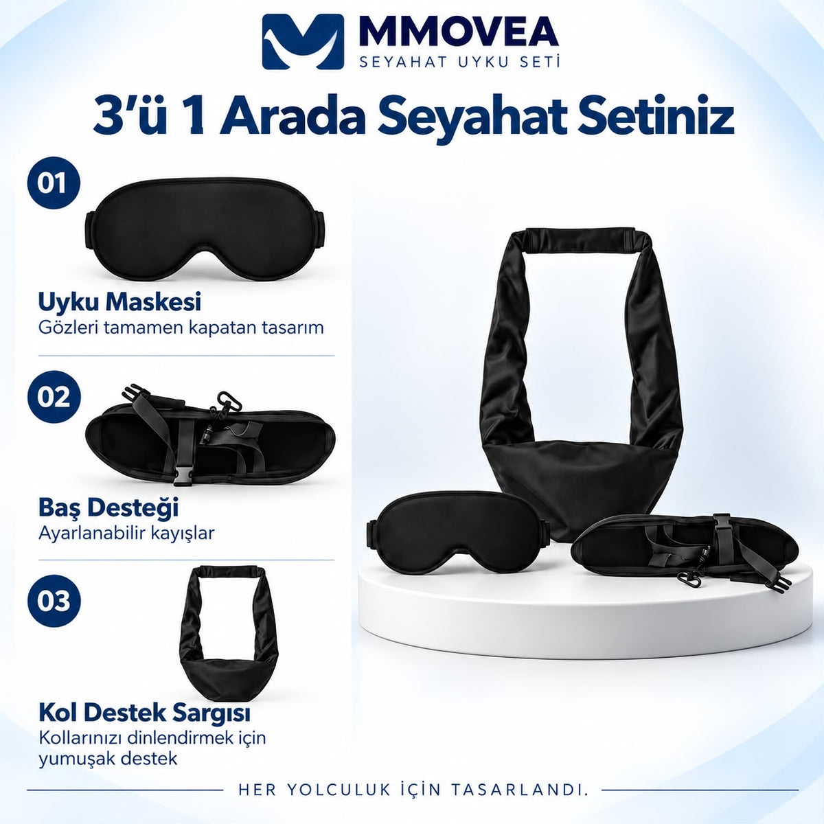 MMOVEA™ First Class 3'ü 1 Arada Seyahat Uyku Seti