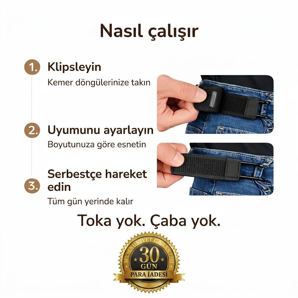 MMOVEA® Bel ve Göbek Bölgesine baskı yapmayan Tokasız Kemer