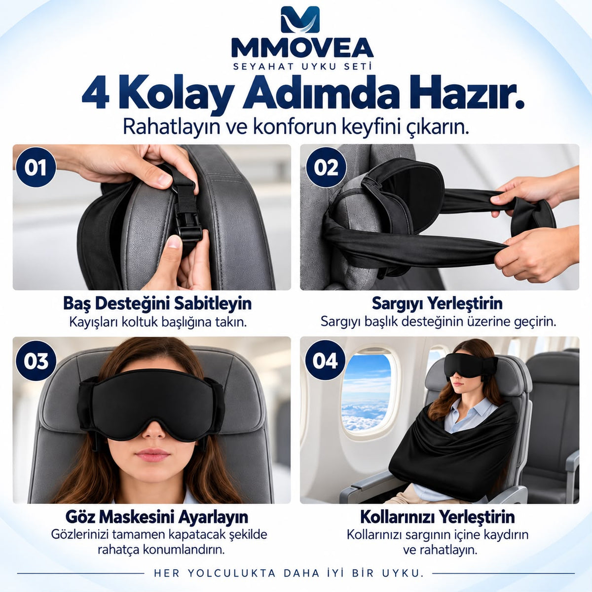 MMOVEA™ First Class 3'ü 1 Arada Seyahat Uyku Seti